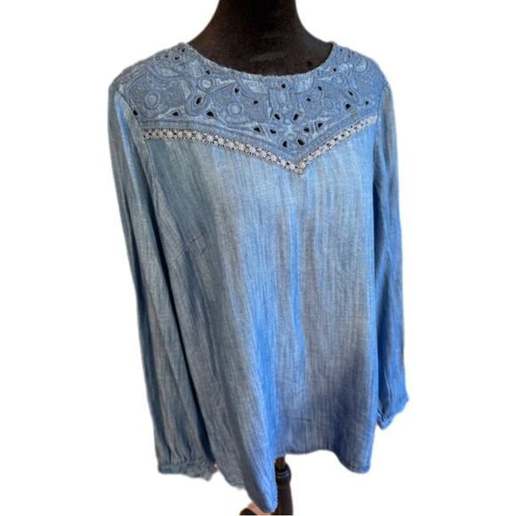Talbots Tops - Talbots - NWT Denim Tencel Embroidered Long Sleeve Size Large